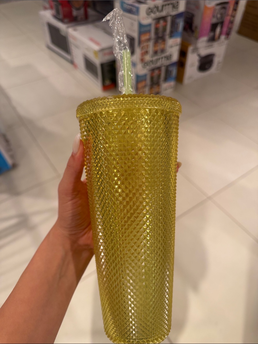 Yellow Textured Tumbler with Straw - Party Drink Cup